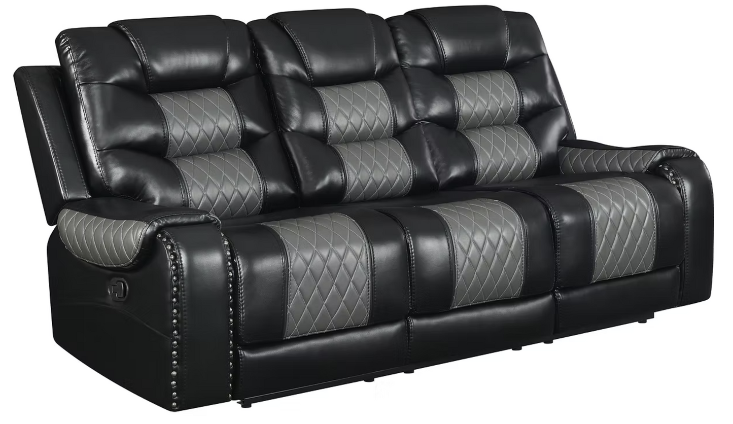 3pcs S1988 Phoenix II Two-Tone Black Leather Reclining Sofa Set