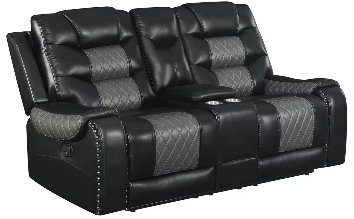 3pcs S1988 Phoenix II Two-Tone Black Leather Reclining Sofa Set