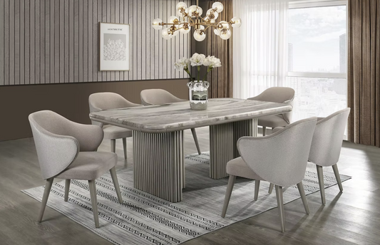 7pcs D1300 Adriana Wood & Marble Dining Set