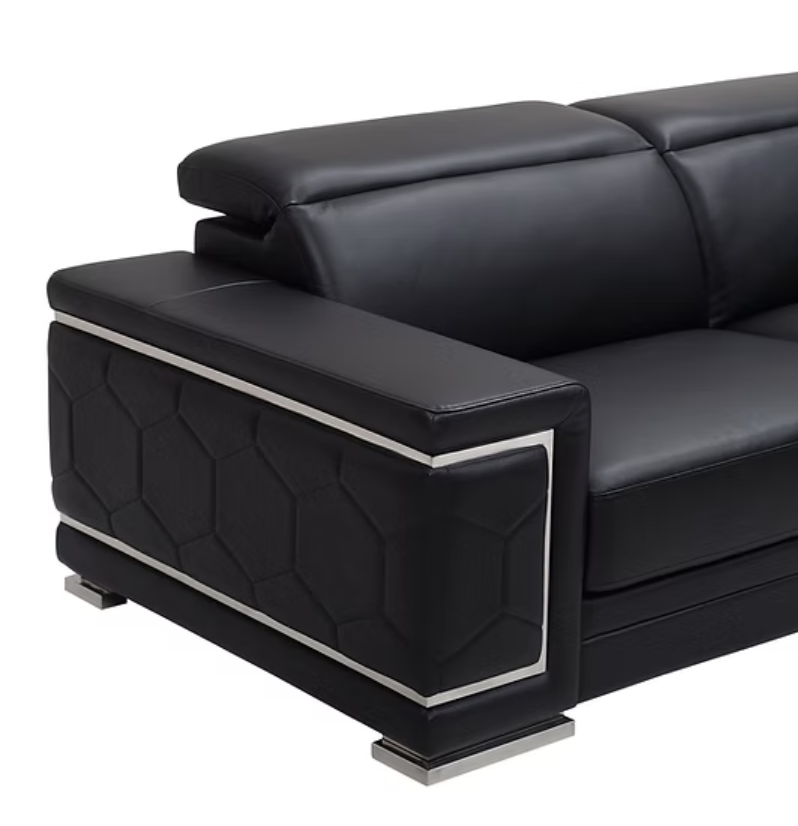 MI-2205 Adrian Black Leather Sofa, Loveseat & Chair
