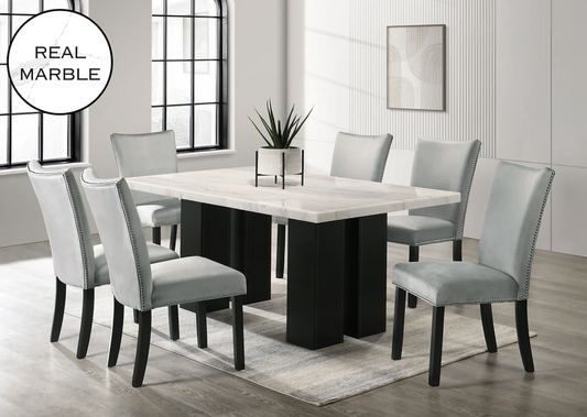 7pcs D1230 Valentino Grey Genuine Marble Top Dining Set