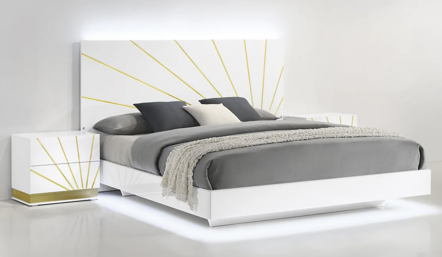 5pcs or 4pcs B59 Safa White & Gold Finish Highgloss LED Bedroom Set