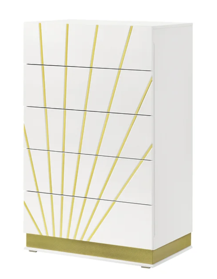 5pcs or 4pcs B59 Safa White & Gold Finish Highgloss LED Bedroom Set