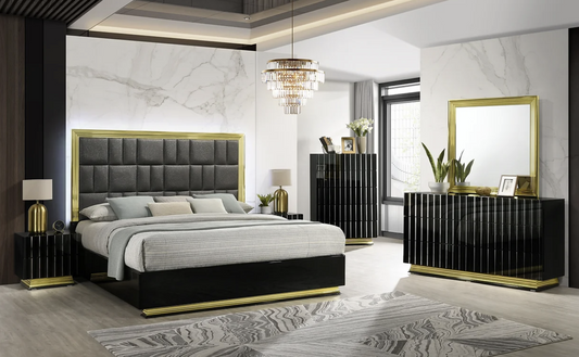 4pcs B84 Lila Black & Gold Bedroom Set