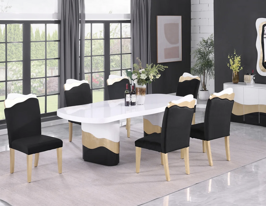 7pcs D901 Orion White & Black Dining Set