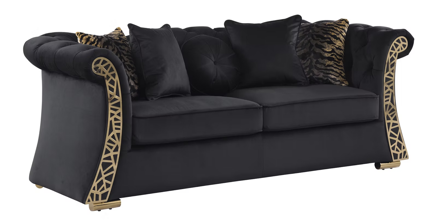 3pcs or 2pcs S1600 Curamo Black Velvet Sofa, Loveseat & Chair