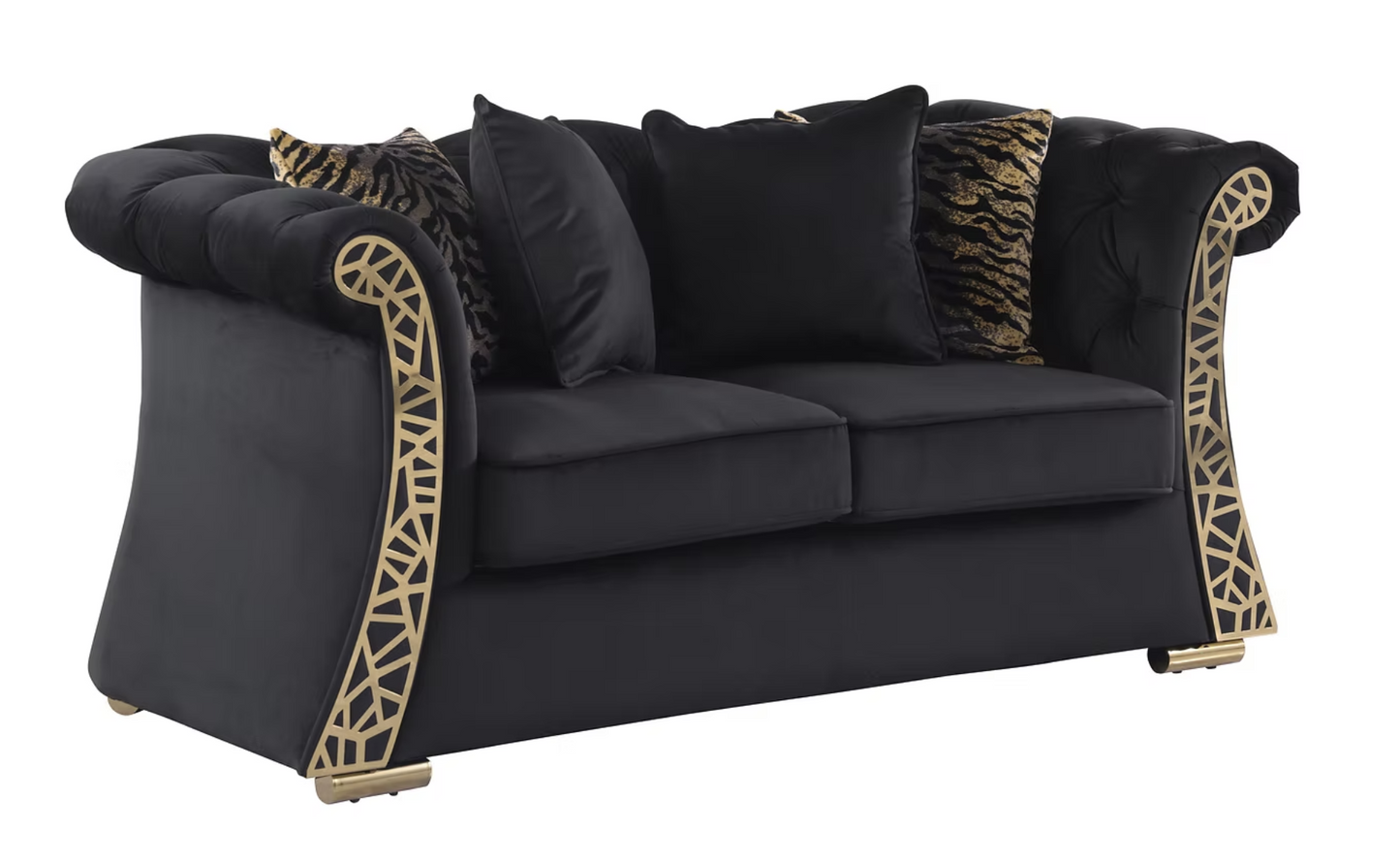 3pcs or 2pcs S1600 Curamo Black Velvet Sofa, Loveseat & Chair