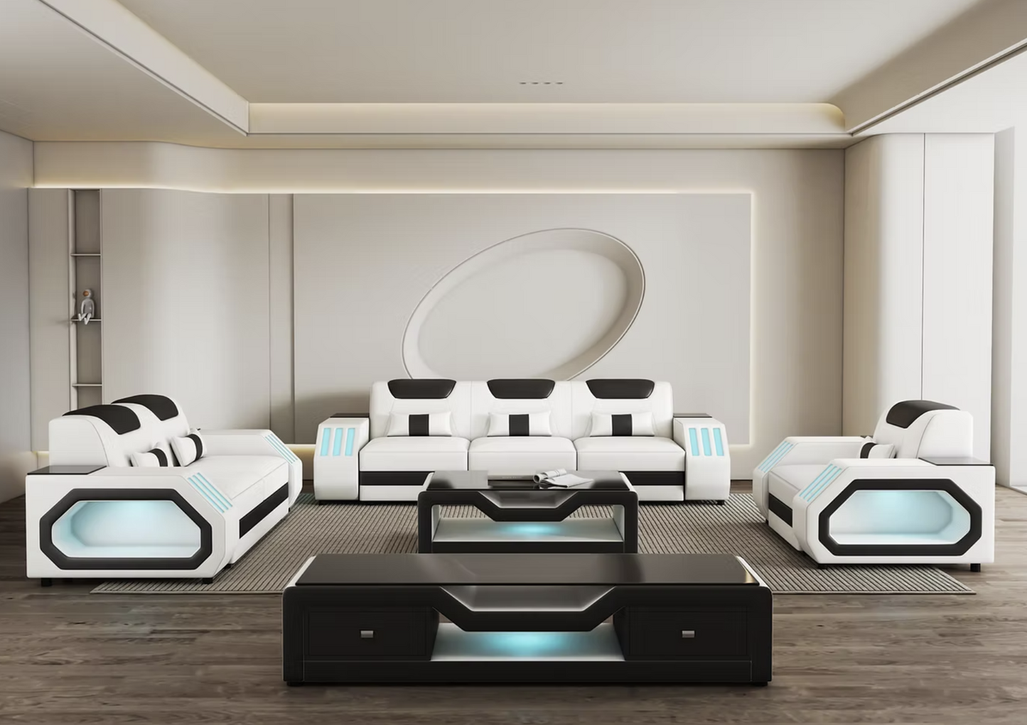 3pcs or 2pcs MI-9916A Matrix White Italian Leather Sofa, Loveseat & Chair