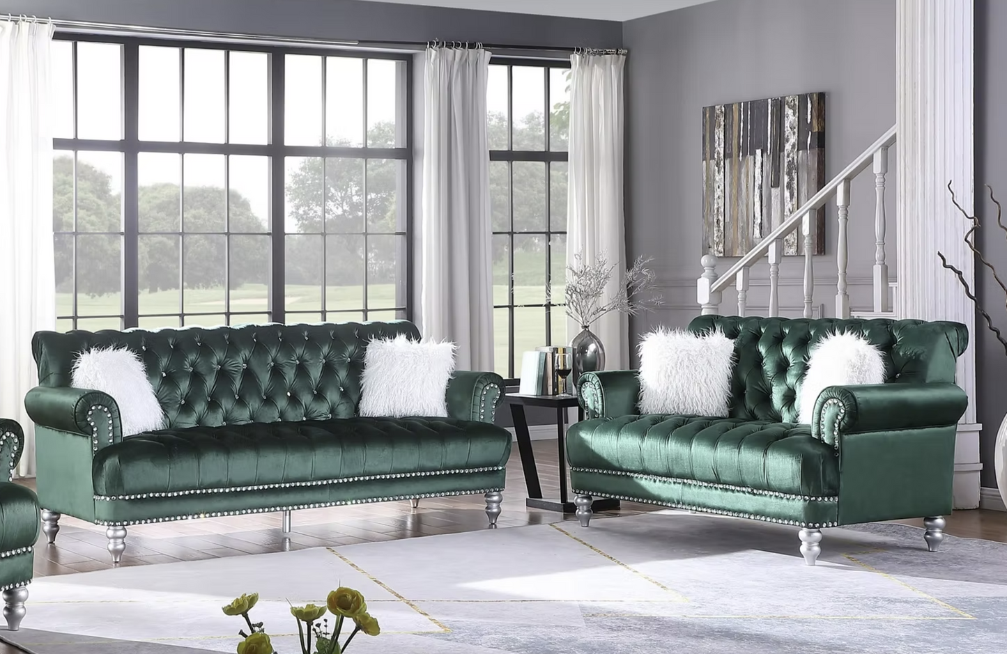 S6116 Royal Green Velvet Sofa & Loveseat