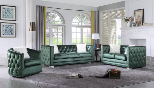 S4111 Paris Green Velvet Sofa & Loveseat