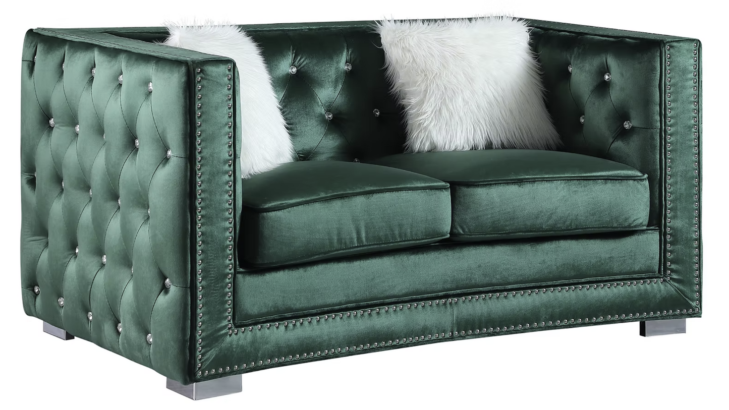 S4111 Paris Green Velvet Sofa & Loveseat