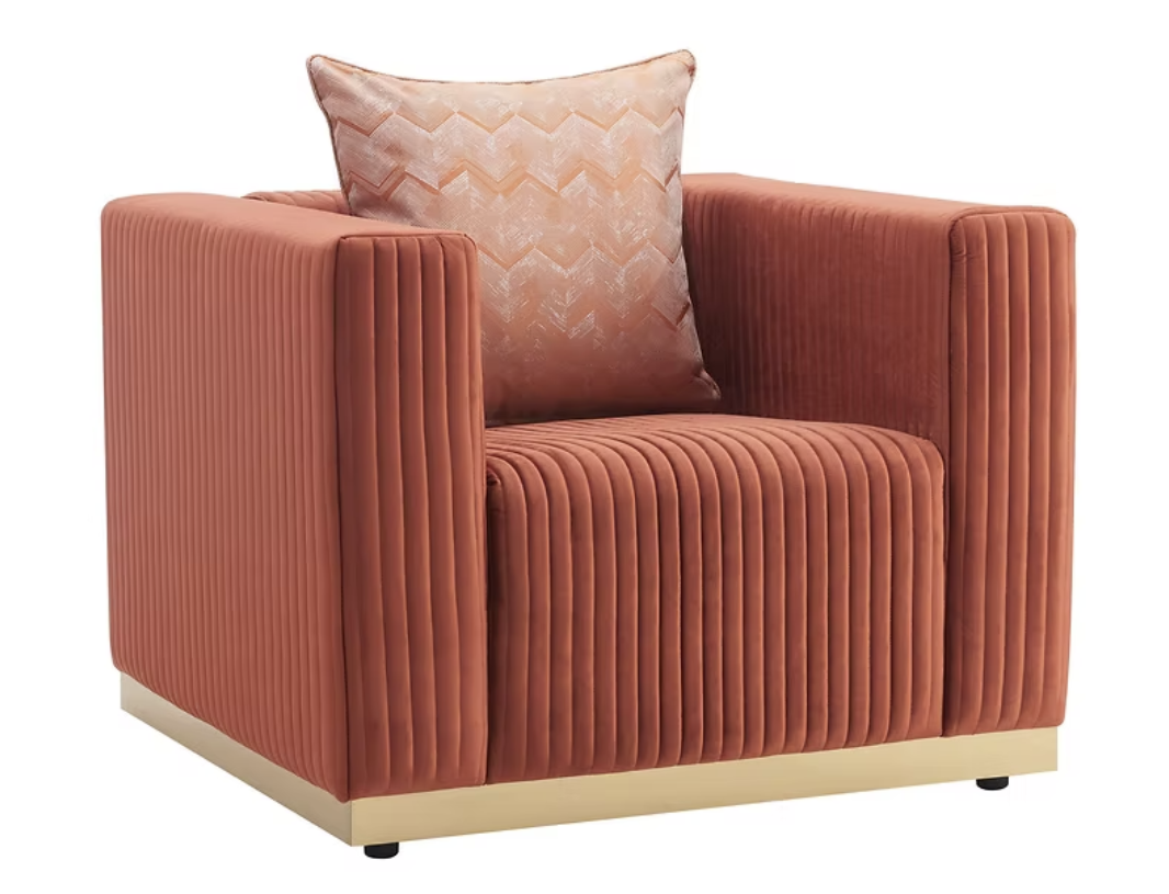 3pcs or 2pcs S3168 Alisha Rust Velvet Sofa & Loveseat Set