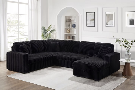 S3661 Raha Black Strip Soft Fabric Sectional