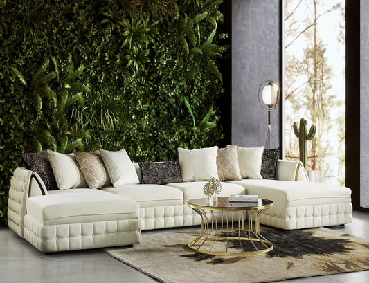 Sicilya Off White Velvet Oversized Double Chaise Sectional