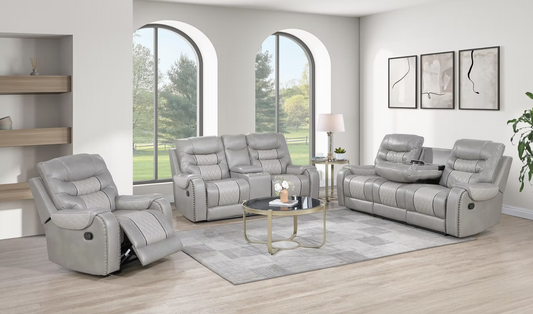 3pcs S1988 Phoenix II Grey Leather Reclining Sofa Set