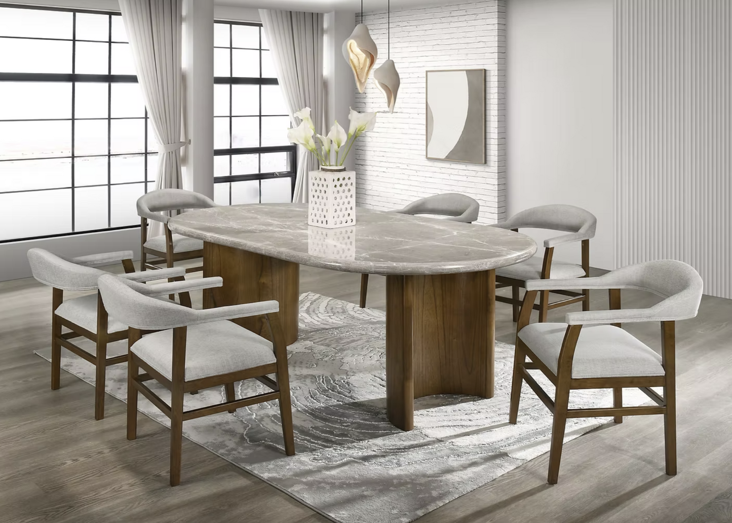 7pcs D1350 Cyra Marble Top Dining Set