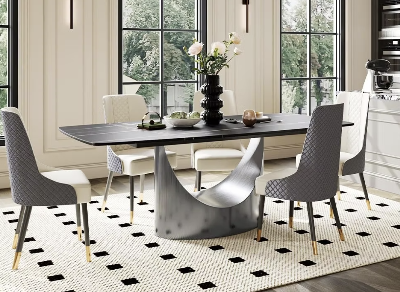 7pcs Lexi Matt Black Dining Set