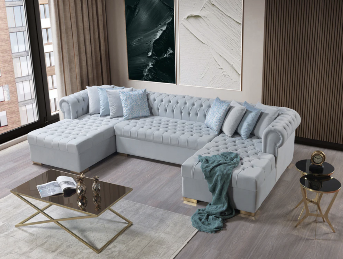 Lauren Pearl Velvet Tufted Double Chaise Sectional