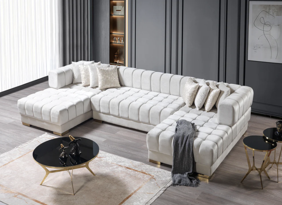 Ariana Ivory Velvet Double Chaise Sectional