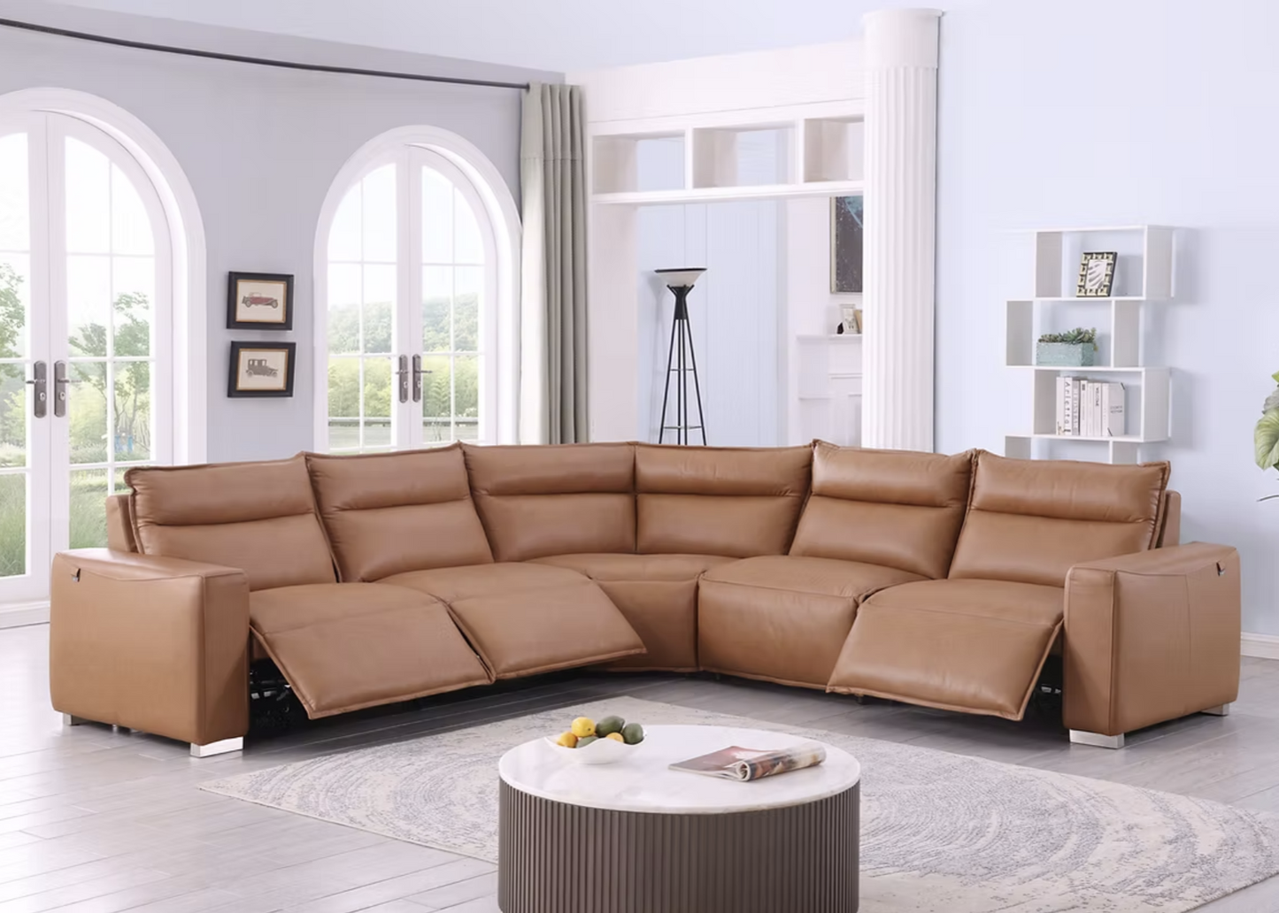 MI-1235 Sierra Camel Italian Leather Power Sectional