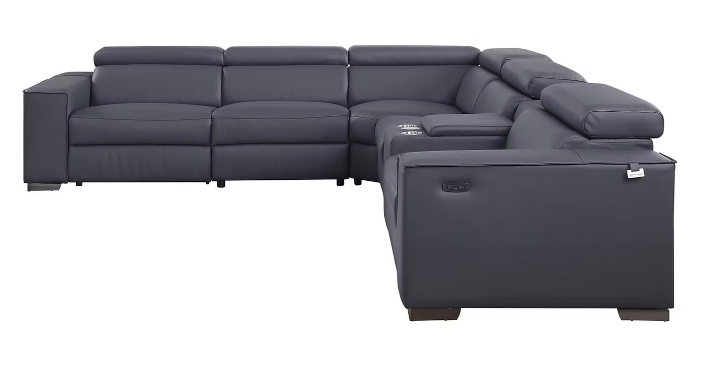 6pcs MI-631 Picasso Dark Grey Leather Power Sectional