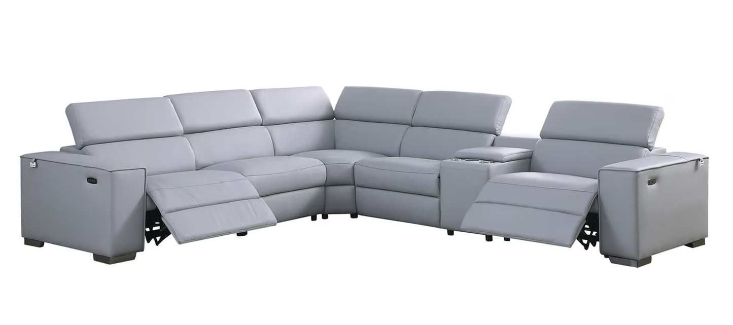 6pcs MI-631 Picasso Light Blue Leather Power Sectional