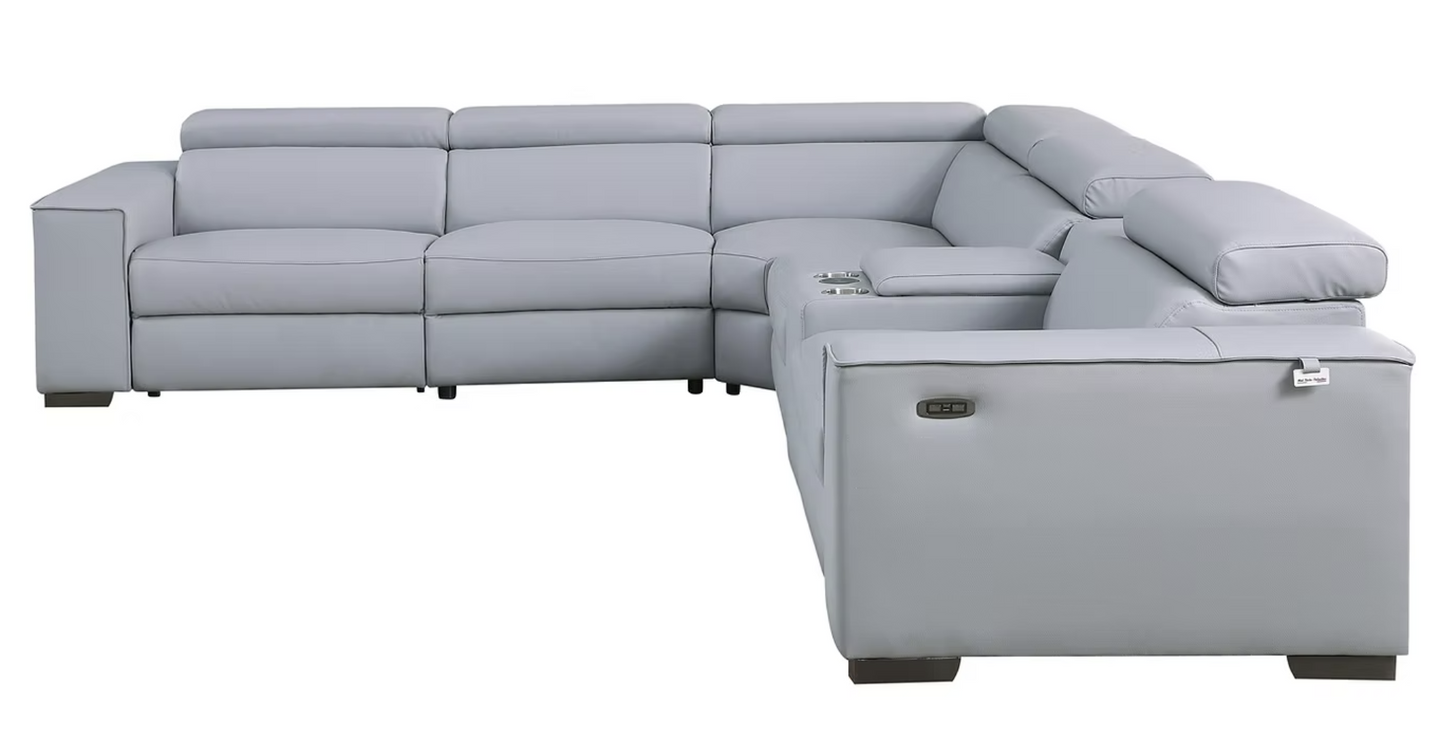 6pcs MI-631 Picasso Light Blue Leather Power Sectional