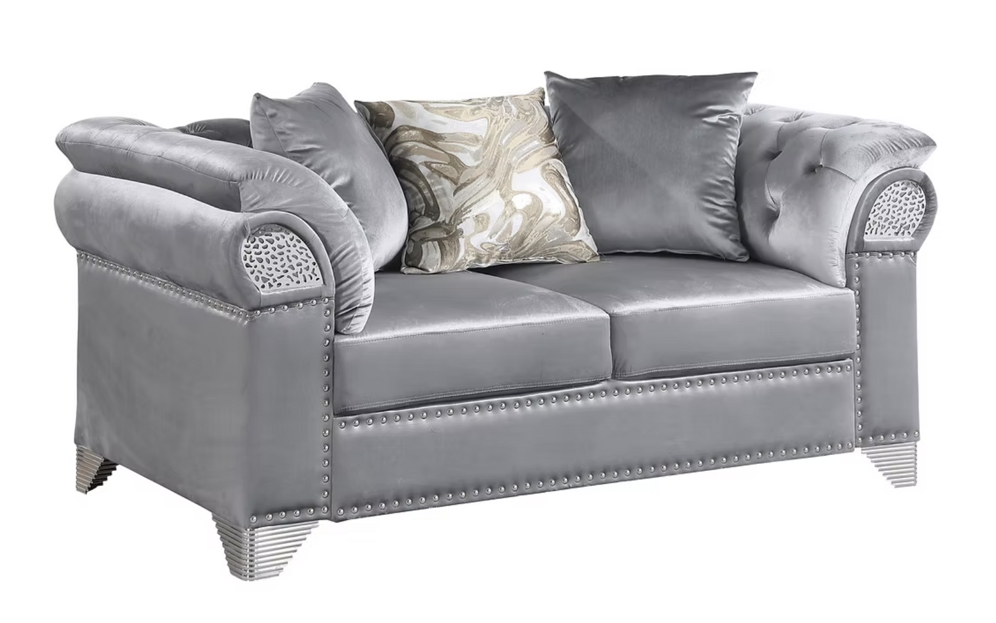 3pcs or 2pcs S3600 Emma Grey Velvet Sofa, Loveseat & Chair