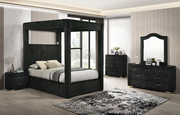 B9013 Atlam w/Henley (Black) - Queen 4pcs