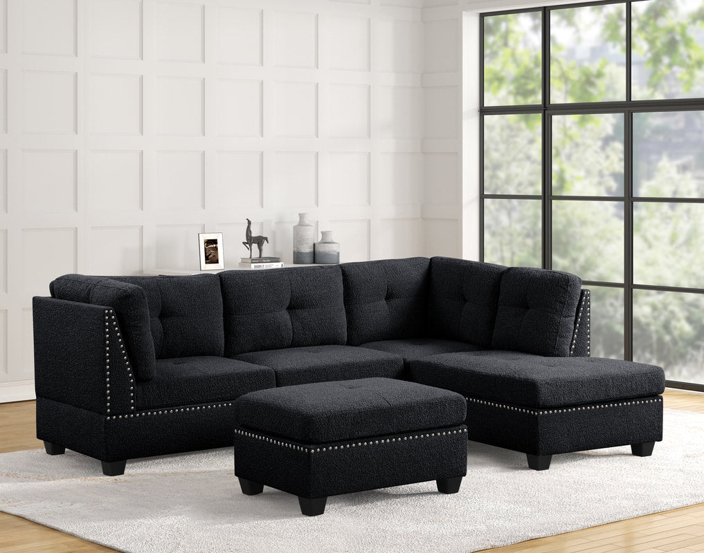 Sienna Boucle Black Fabric Sectional