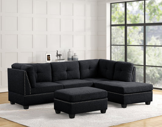 Sienna Boucle Black Fabric Sectional