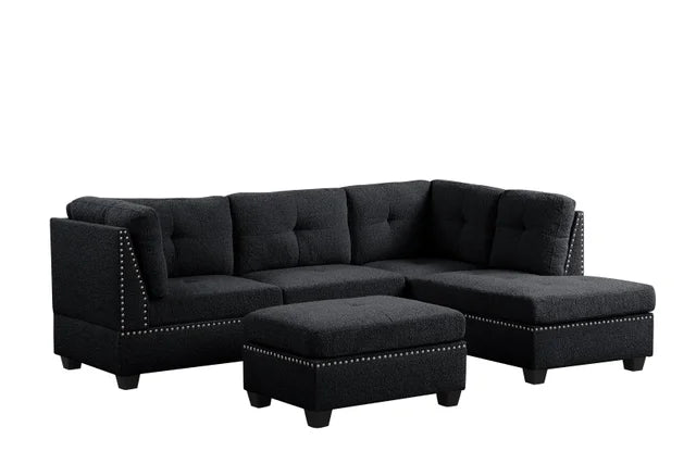 Sienna Boucle Black Fabric Sectional
