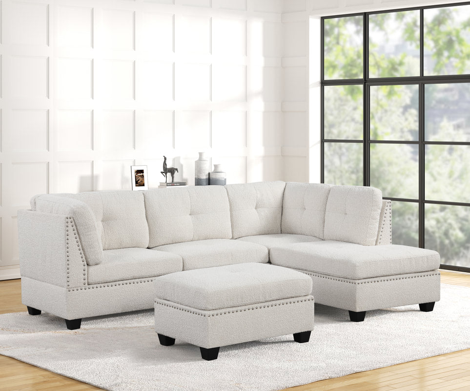 Sienna Boucle Sand Sectional & Ottoman Set
