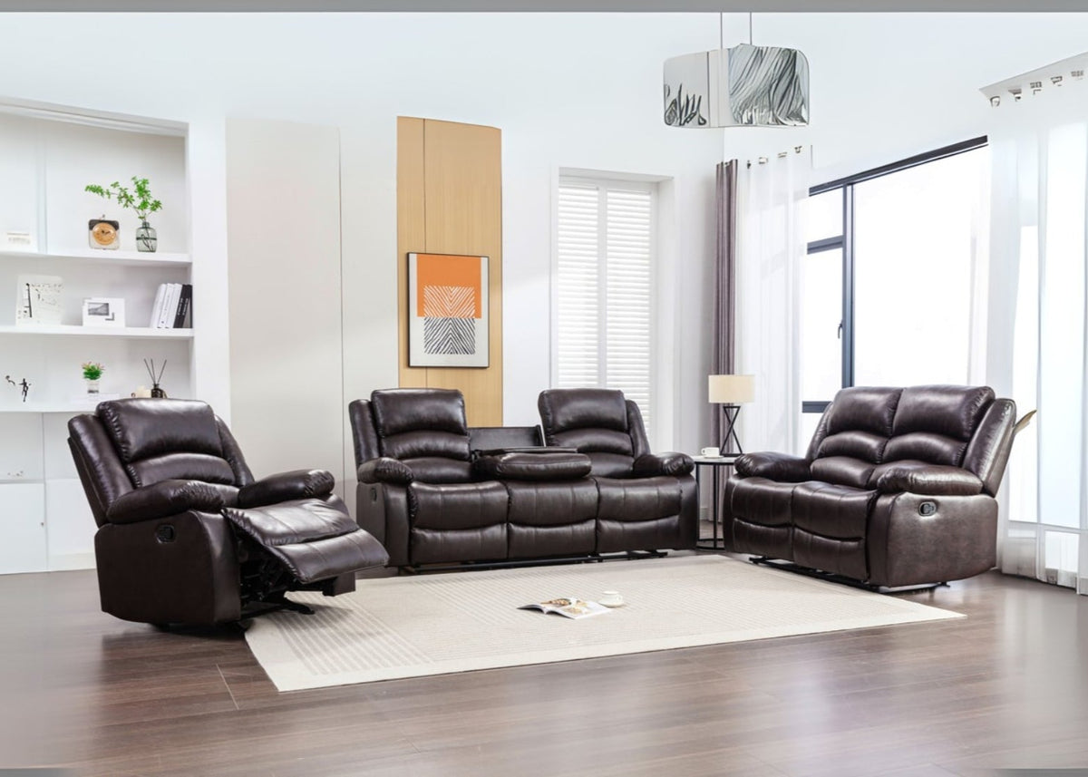 3pcs Dynamo Espresso Leather Reclining Sofa Set