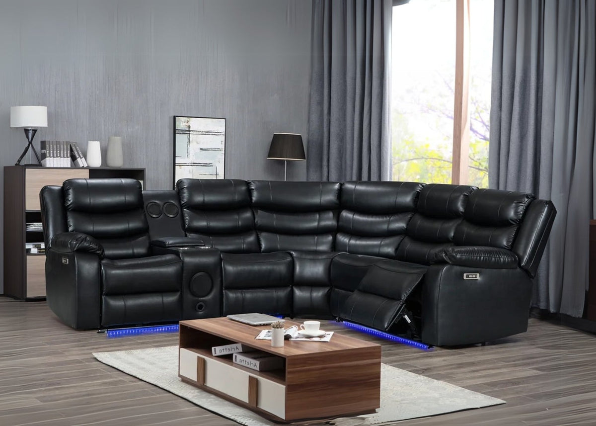 S8686 Turbo Black Leather Power Reclining Sectional