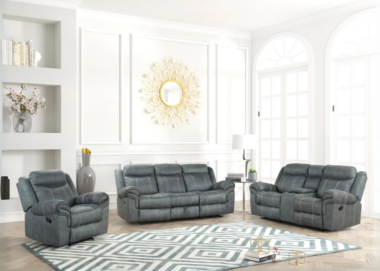 3pcs Andres Grey Fabric Reclining Sofa Set