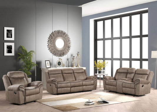 3pcs Andres Brown Fabric Reclining Sofa Set