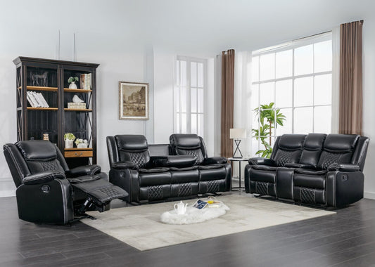 3pcs Weston Black Leather Gel Reclining Sofa Set