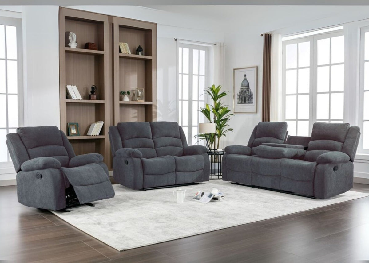 3pcs Dynamo Charcoal Fabric Sofa Reclining Set