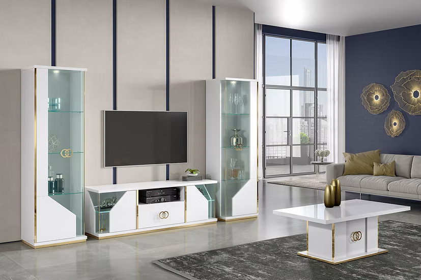Vogue Living Collection White & Gold TV Stand
