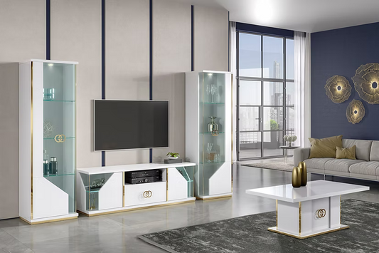 Vogue Living Collection White & Gold TV Stand