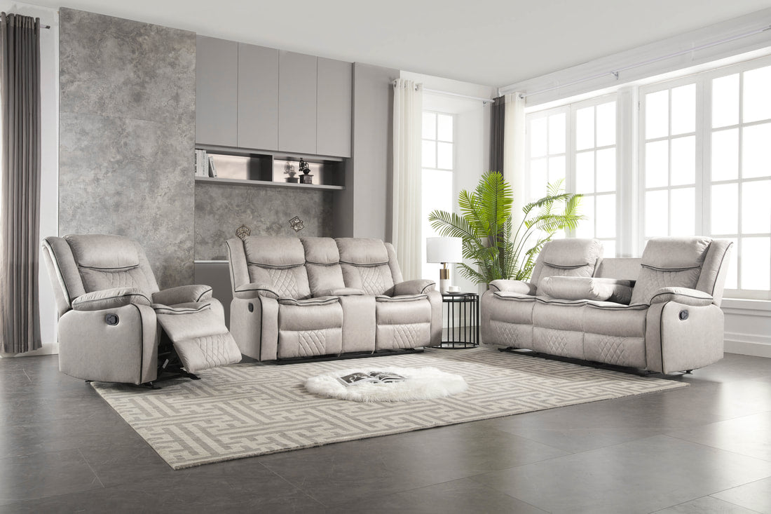 3pcs Weston Stone Fabric Reclining Sofa Set