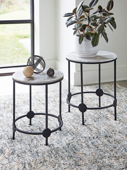 2pcs A4000546 Marble Top Accent Table Set