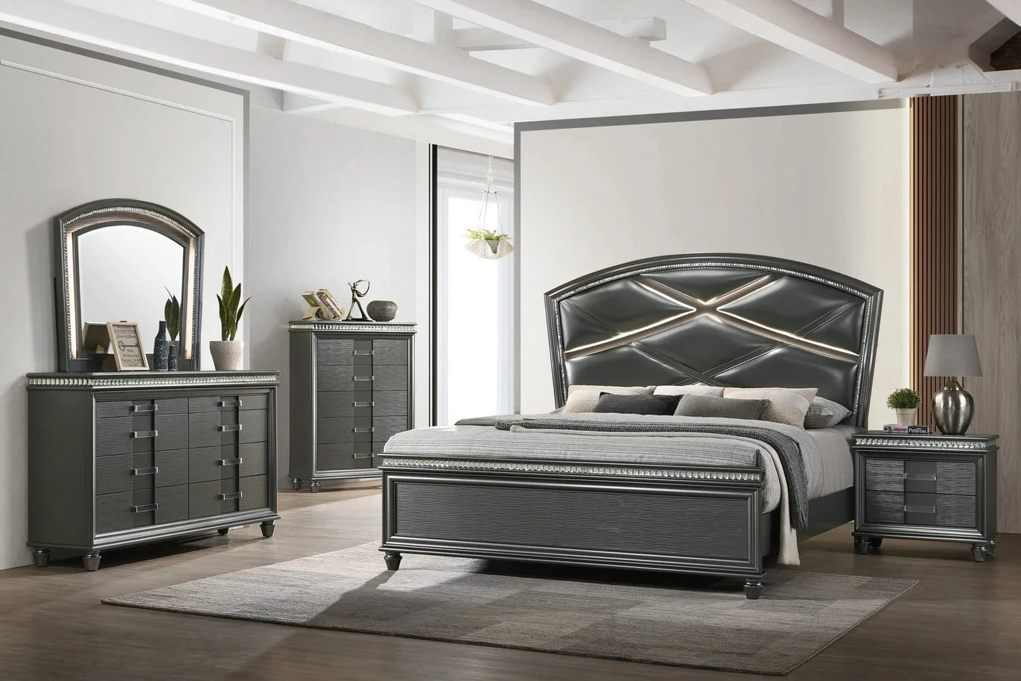 5pcs Adira Grey LED Bedroom Set
