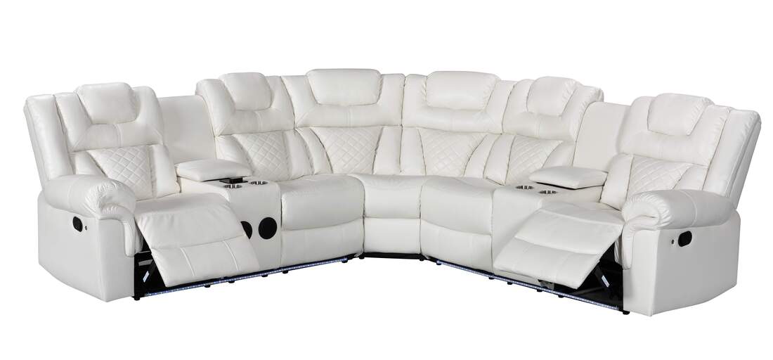 Alexa2023 White Leather Power Reclining Sectional