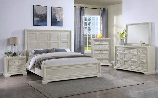 5pcs Alexandria White Wood Finish Bedroom Set