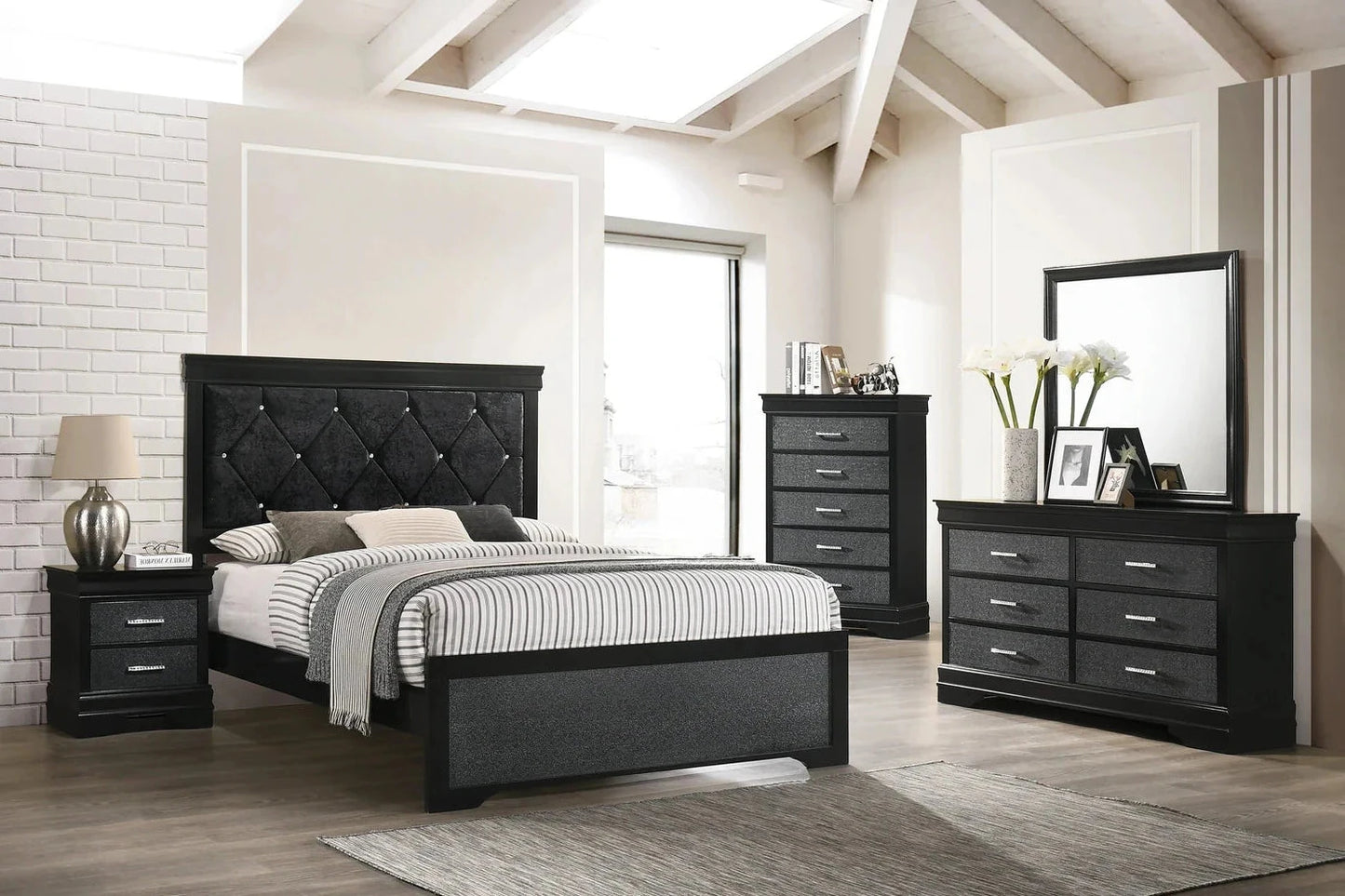 amalia black panel youth bedroom set