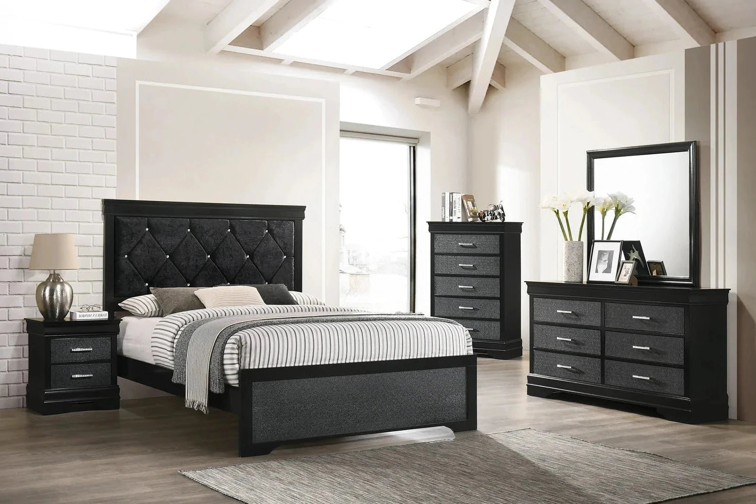 amalia black panel youth bedroom set