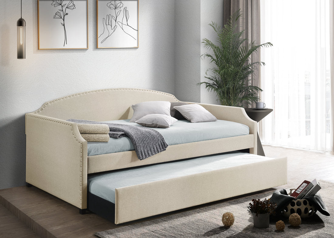 Amanda Beige Linen Daybed with Trundle