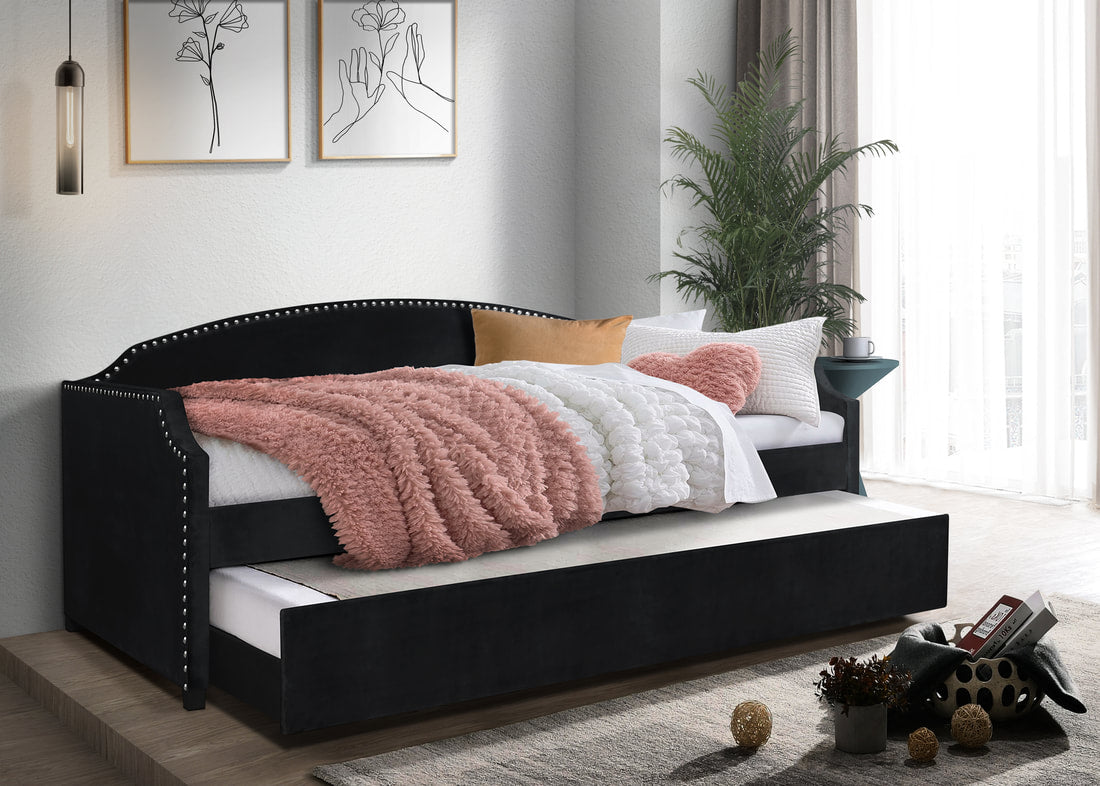 Amanda Black Velvet Daybed with Trundle